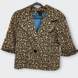 Vintage WILLI SMITH 90s Y2K Leopard Print Blazer Jacket 8 3/4 Sleeve Boxy Lined